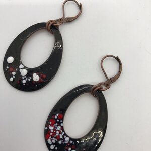 Vintage Midcentury Black Enamel Copper Earrings